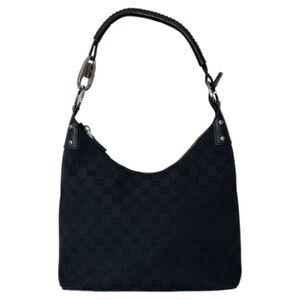 Gucci Black Monogram Canvas Hobo Bag